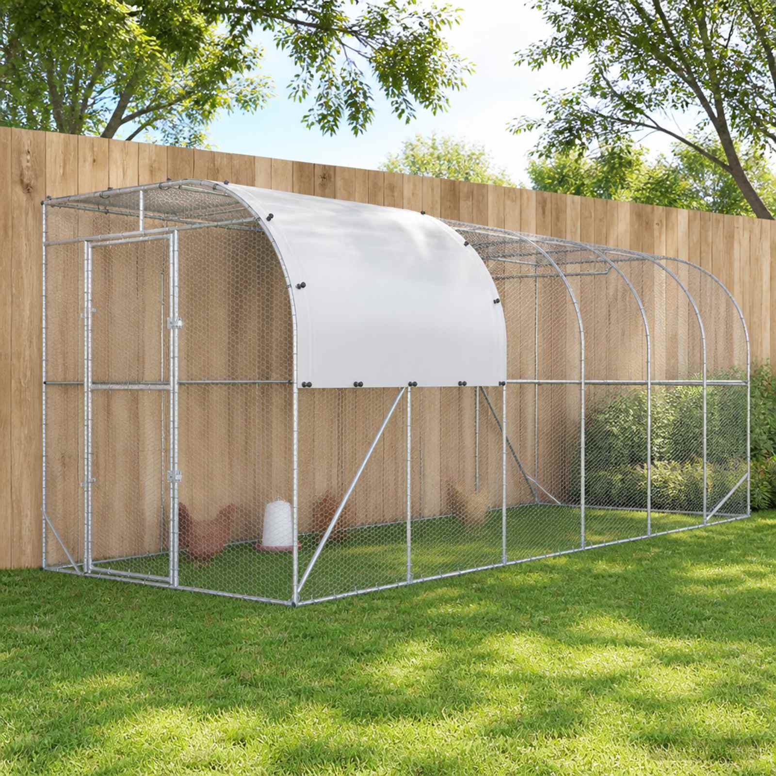 vidaXL Kurnik przy ścianie srebrny 600 x 200 x 215 cm Stal ocynkowana