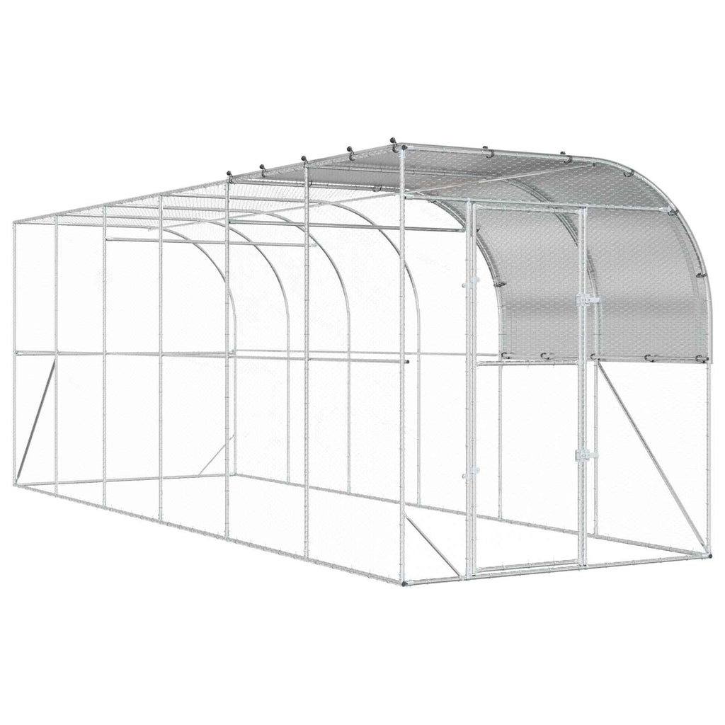 vidaXL Kurnik przy ścianie srebrny 600 x 200 x 215 cm Stal ocynkowana