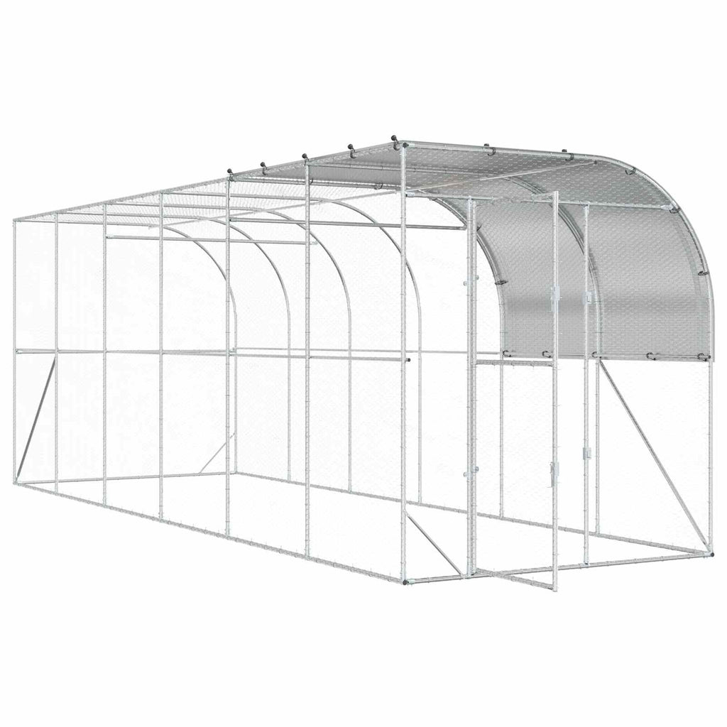 vidaXL Kurnik przy ścianie srebrny 600 x 200 x 215 cm Stal ocynkowana