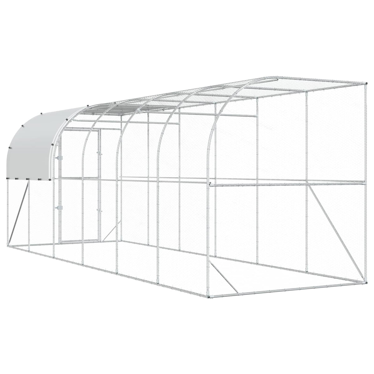 vidaXL Kurnik przy ścianie srebrny 600 x 200 x 215 cm Stal ocynkowana