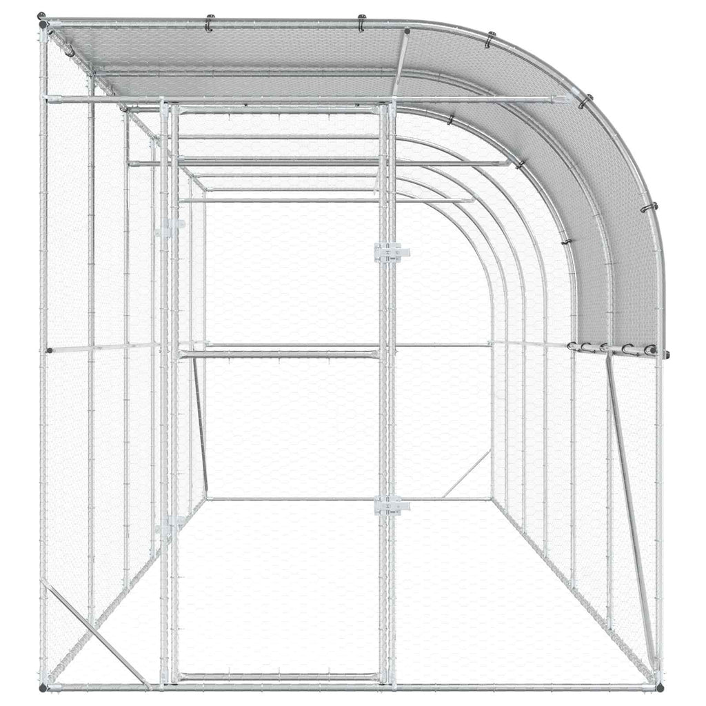 vidaXL Kurnik przy ścianie srebrny 600 x 200 x 215 cm Stal ocynkowana