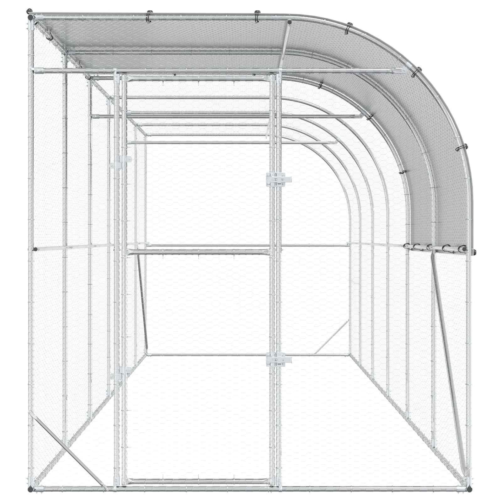 vidaXL Kurnik przy ścianie srebrny 600 x 200 x 215 cm Stal ocynkowana