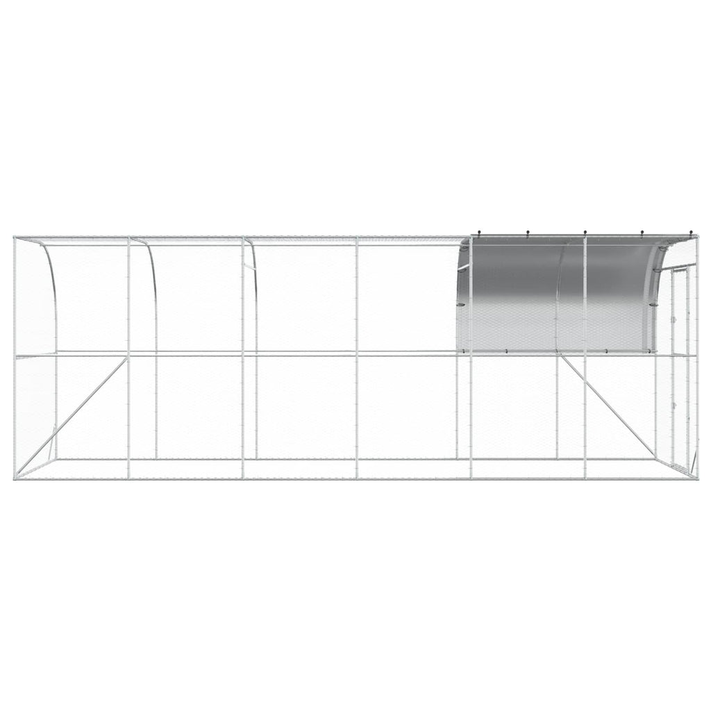 vidaXL Kurnik przy ścianie srebrny 600 x 200 x 215 cm Stal ocynkowana