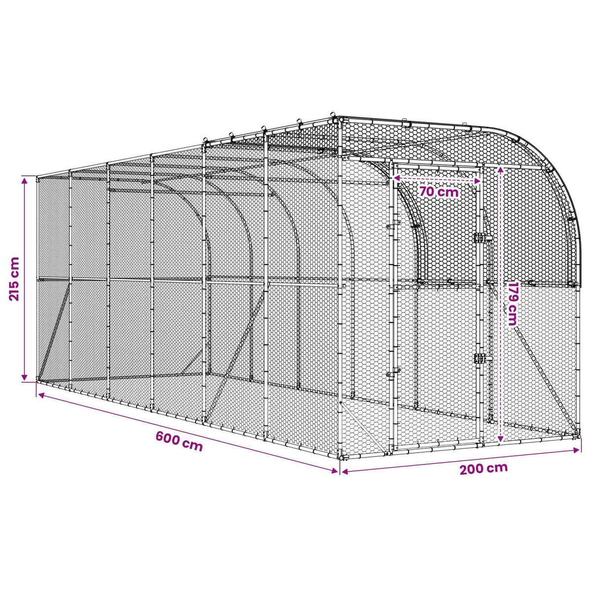 vidaXL Kurnik przy ścianie srebrny 600 x 200 x 215 cm Stal ocynkowana