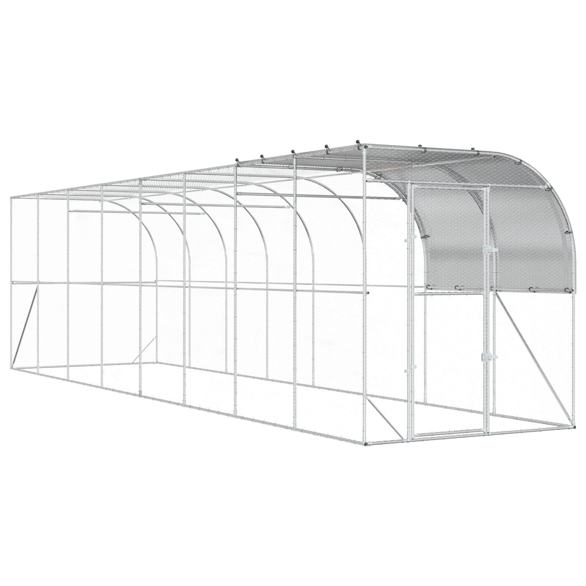 vidaXL Kurnik przy ścianie srebrny 800 x 200 x 215 cm Stal ocynkowana