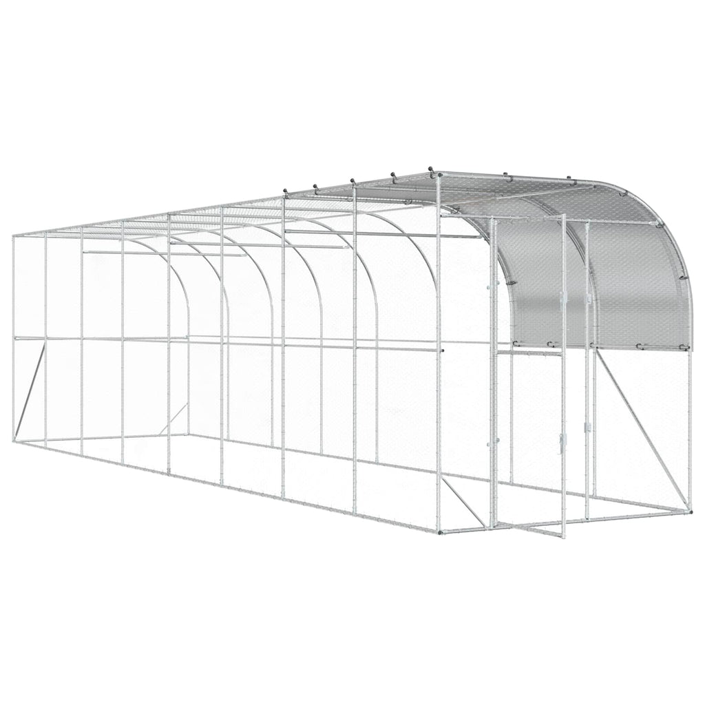 vidaXL Kurnik przy ścianie srebrny 800 x 200 x 215 cm Stal ocynkowana