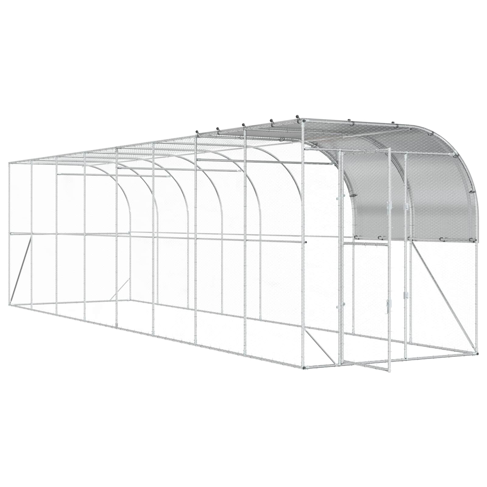 vidaXL Kurnik przy ścianie srebrny 800 x 200 x 215 cm Stal ocynkowana