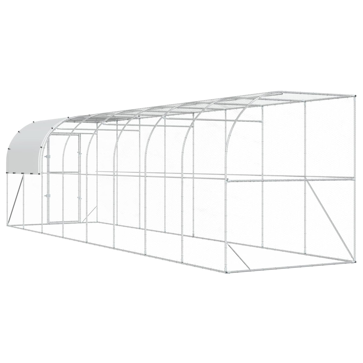 vidaXL Kurnik przy ścianie srebrny 800 x 200 x 215 cm Stal ocynkowana