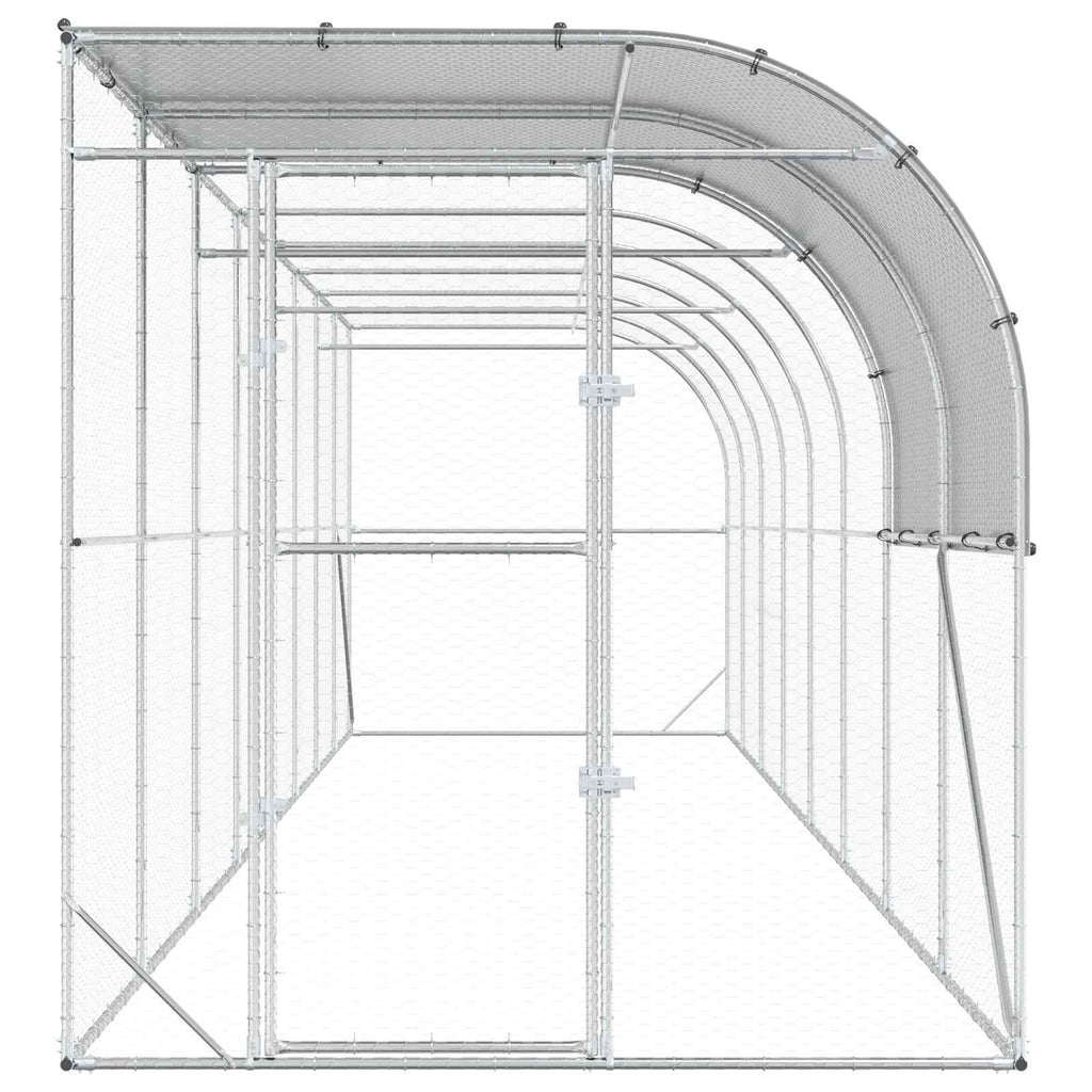 vidaXL Kurnik przy ścianie srebrny 800 x 200 x 215 cm Stal ocynkowana
