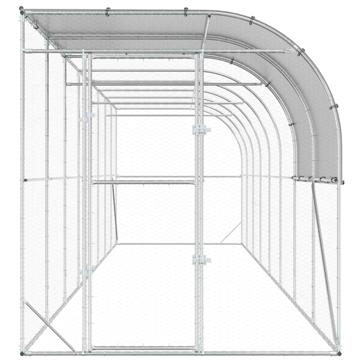 vidaXL Kurnik przy ścianie srebrny 800 x 200 x 215 cm Stal ocynkowana