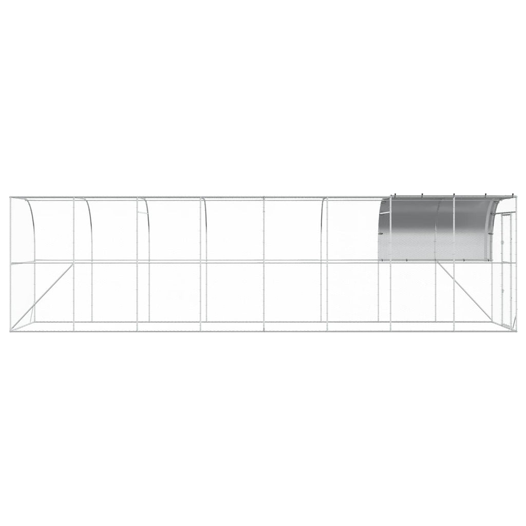 vidaXL Kurnik przy ścianie srebrny 800 x 200 x 215 cm Stal ocynkowana