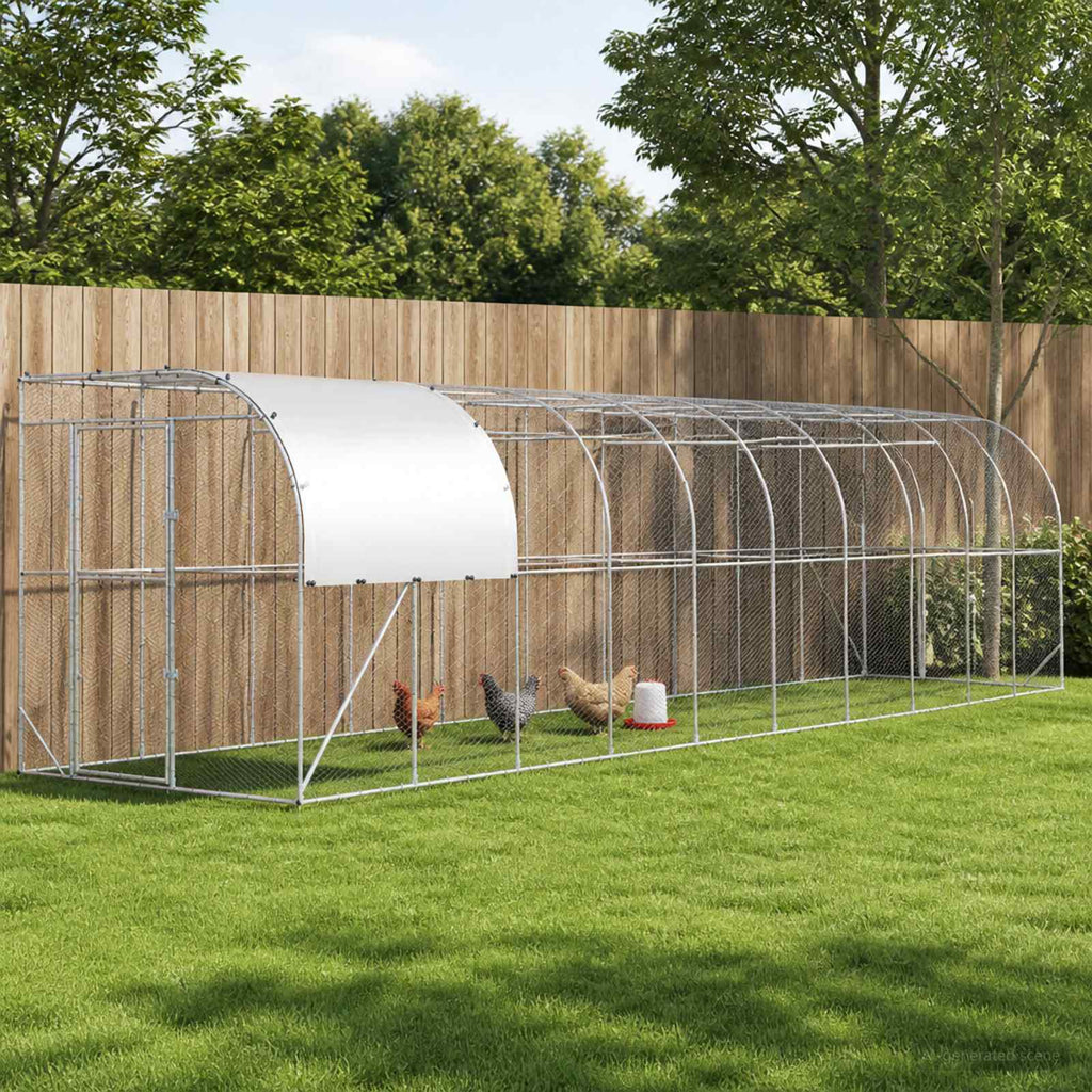 vidaXL Kurnik przy ścianie srebrny 1000 x 200 x 215 cm Stal ocynkowana