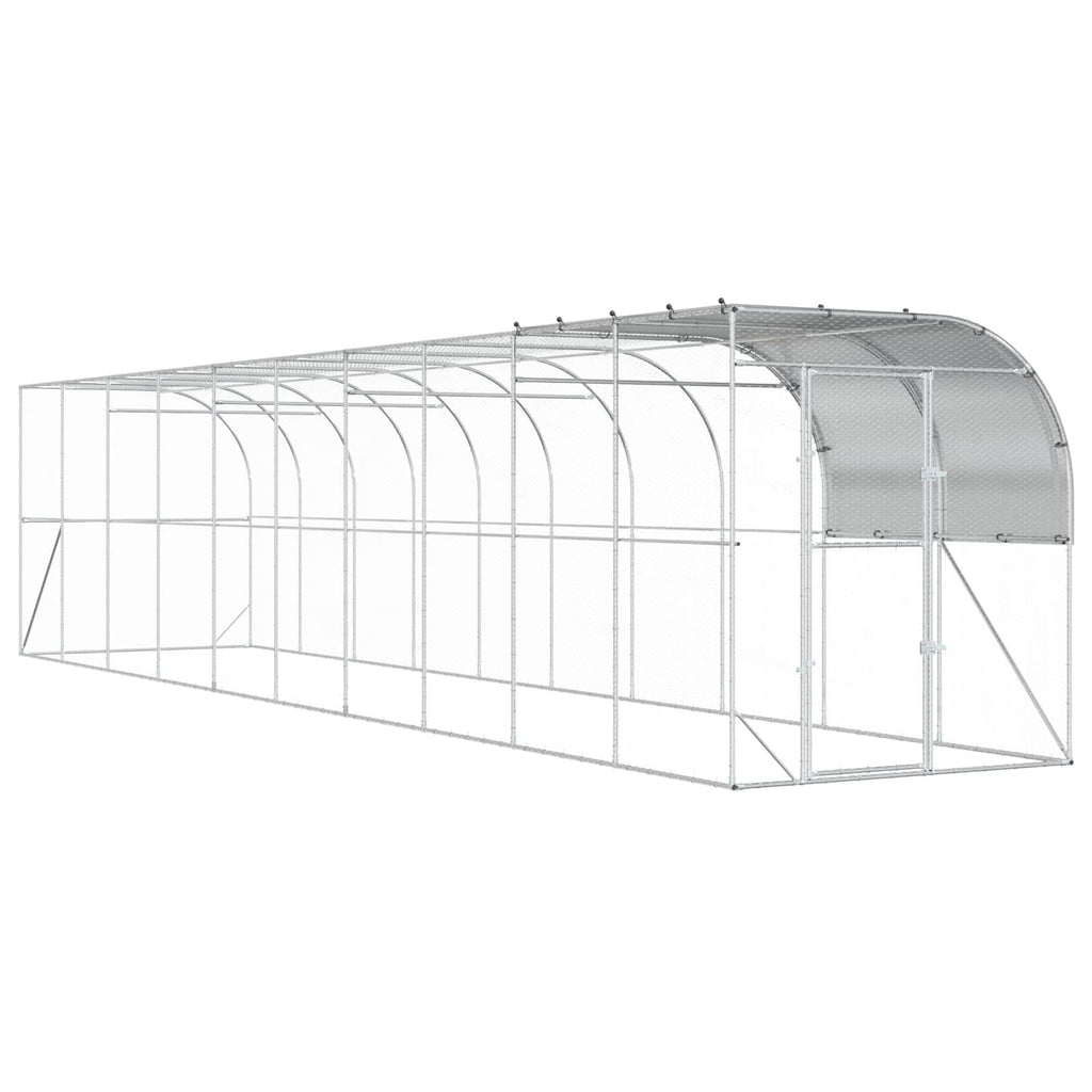 vidaXL Kurnik przy ścianie srebrny 1000 x 200 x 215 cm Stal ocynkowana