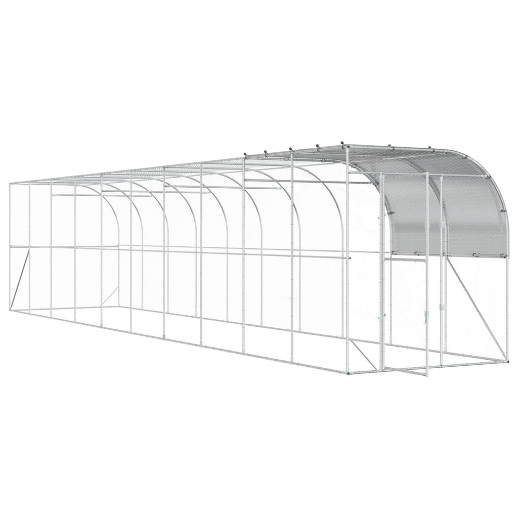 vidaXL Kurnik przy ścianie srebrny 1000 x 200 x 215 cm Stal ocynkowana