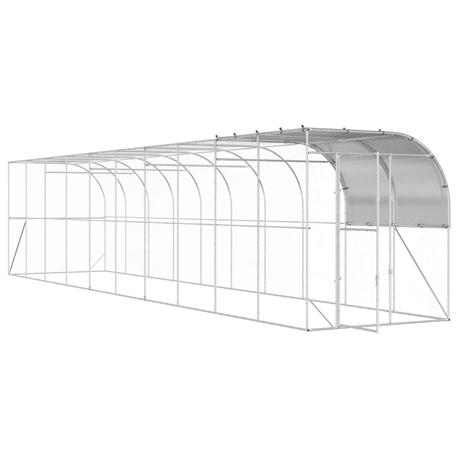 vidaXL Kurnik przy ścianie srebrny 1000 x 200 x 215 cm Stal ocynkowana
