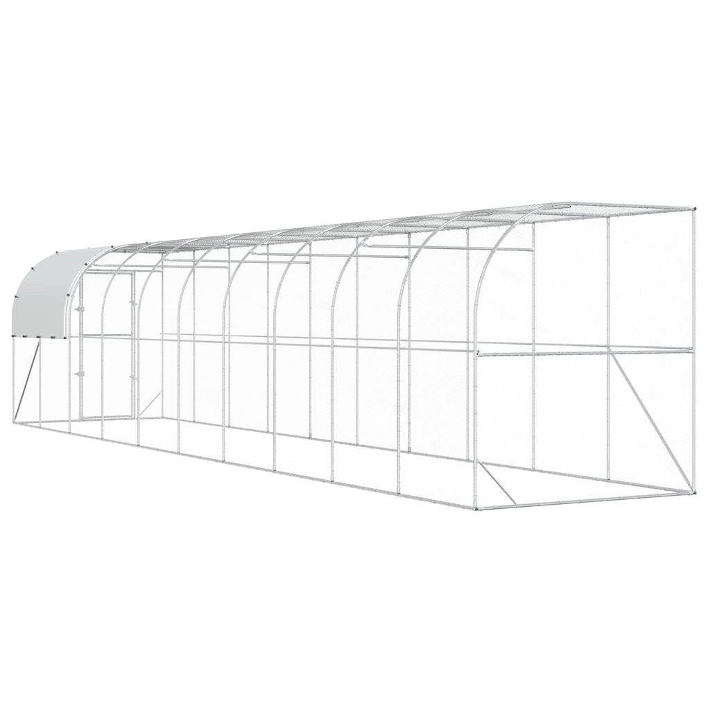 vidaXL Kurnik przy ścianie srebrny 1000 x 200 x 215 cm Stal ocynkowana