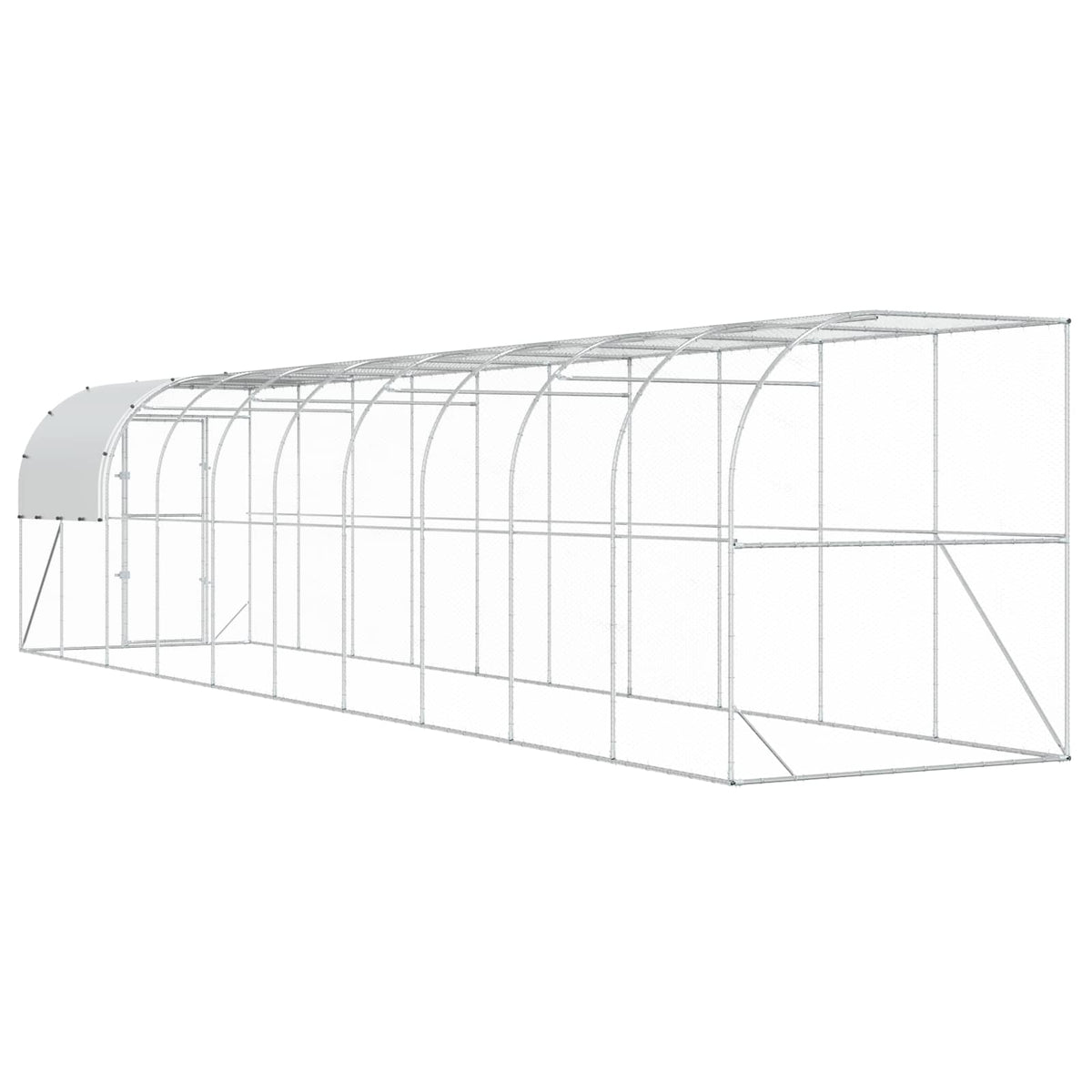 vidaXL Kurnik przy ścianie srebrny 1000 x 200 x 215 cm Stal ocynkowana