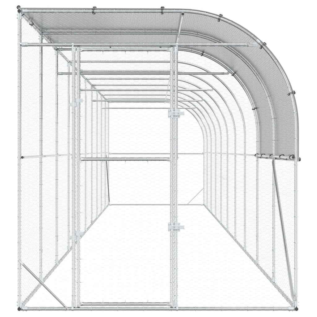 vidaXL Kurnik przy ścianie srebrny 1000 x 200 x 215 cm Stal ocynkowana