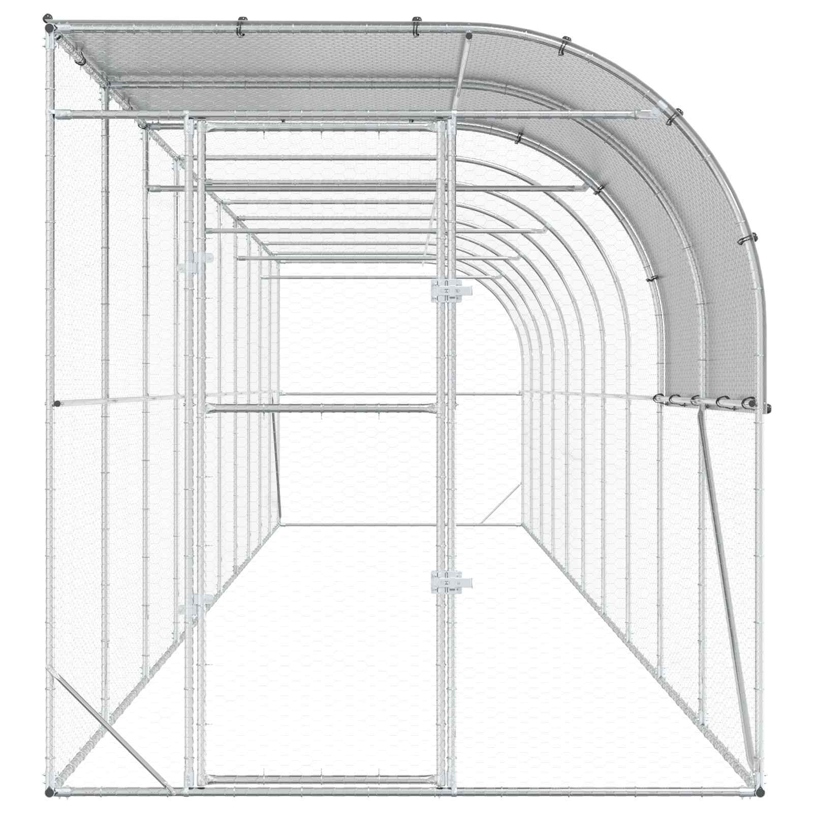 vidaXL Kurnik przy ścianie srebrny 1000 x 200 x 215 cm Stal ocynkowana