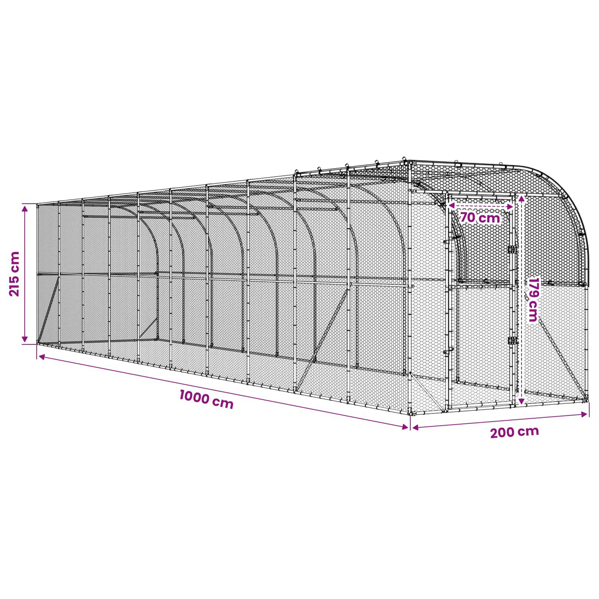 vidaXL Kurnik przy ścianie srebrny 1000 x 200 x 215 cm Stal ocynkowana