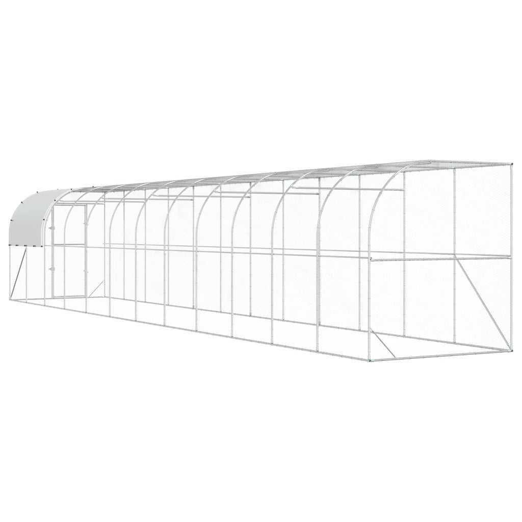 vidaXL Kurnik przy ścianie srebrny 1200 x 200 x 215 cm Stal ocynkowana