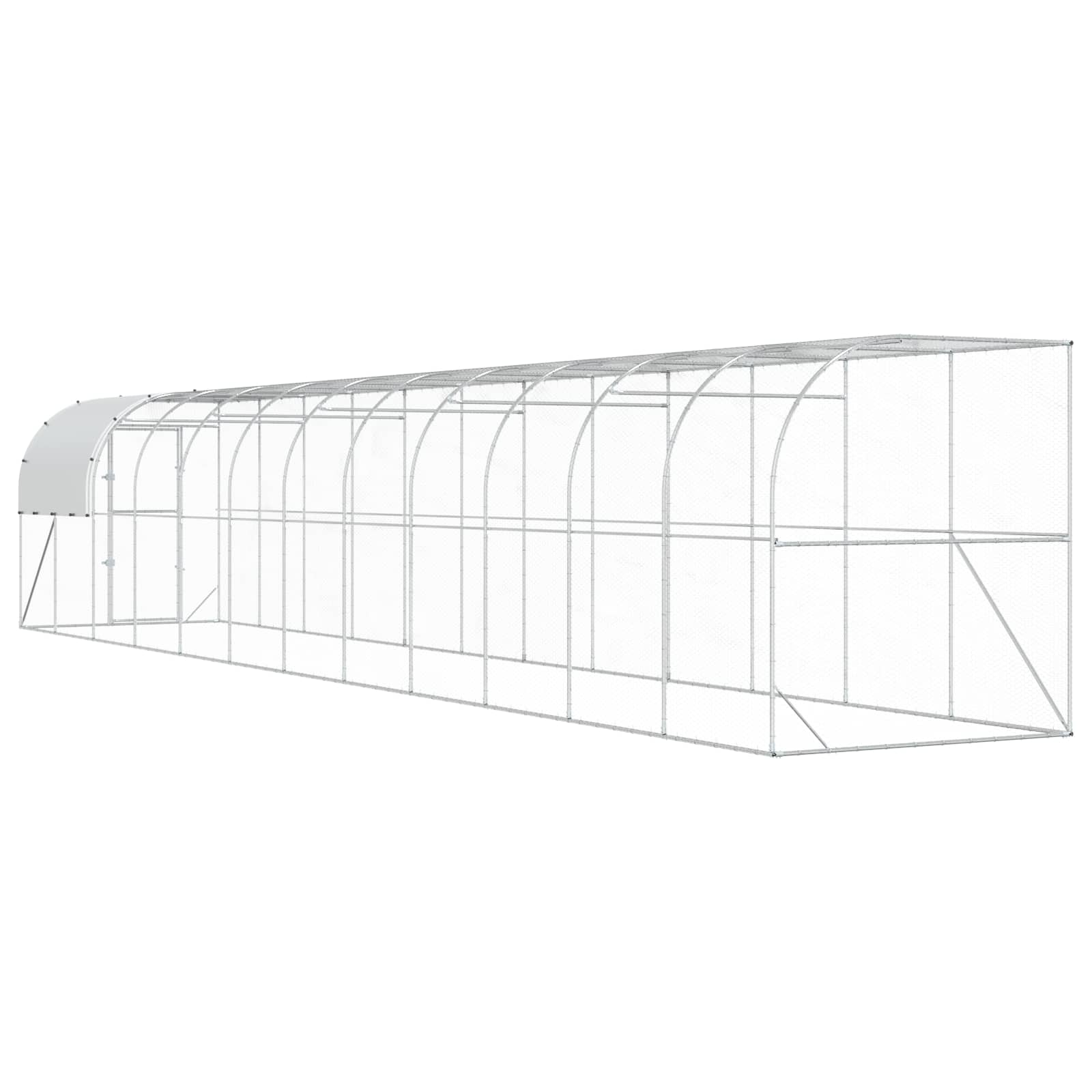 vidaXL Kurnik przy ścianie srebrny 1200 x 200 x 215 cm Stal ocynkowana