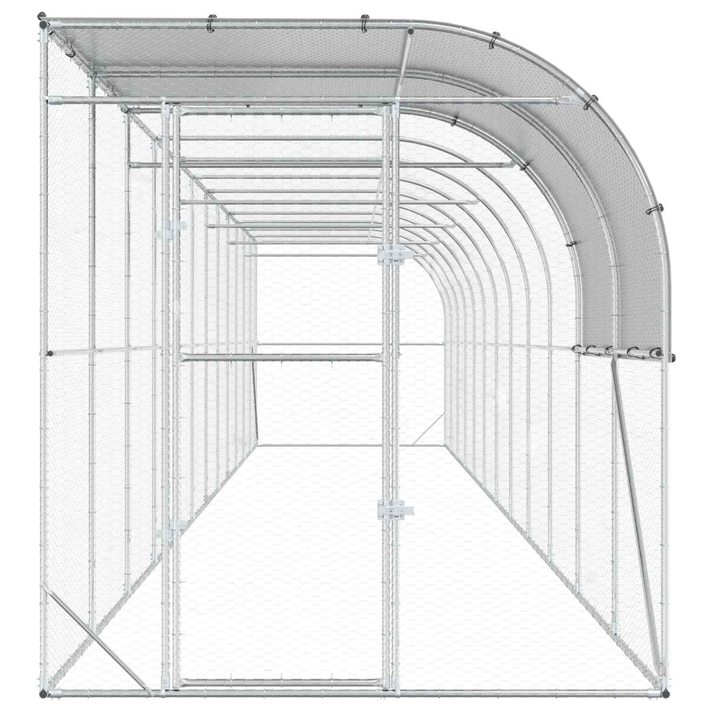 vidaXL Kurnik przy ścianie srebrny 1200 x 200 x 215 cm Stal ocynkowana