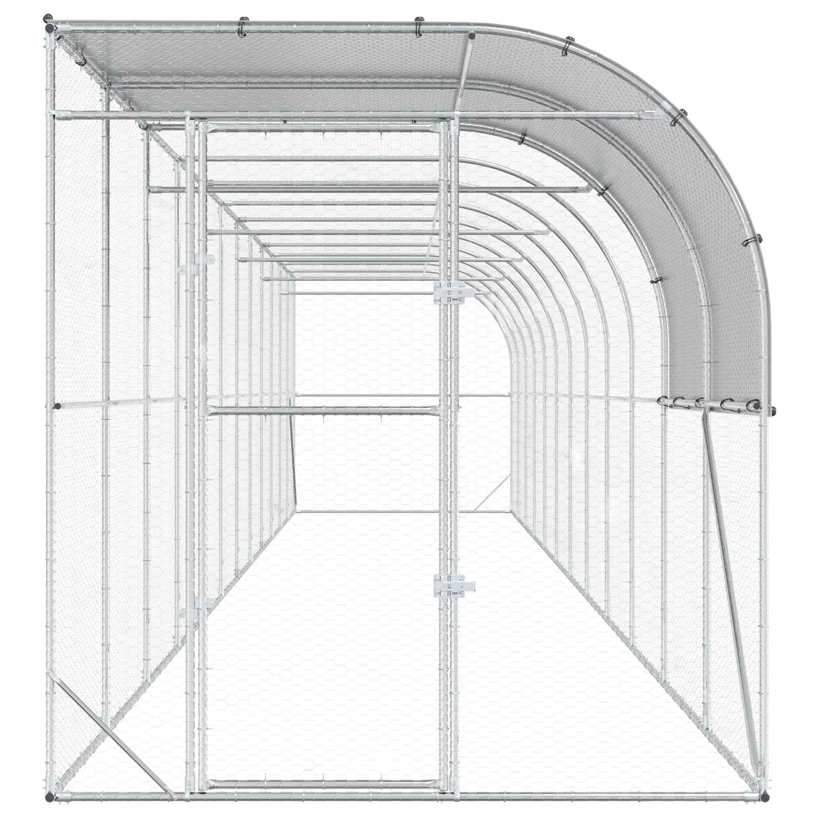 vidaXL Kurnik przy ścianie srebrny 1200 x 200 x 215 cm Stal ocynkowana