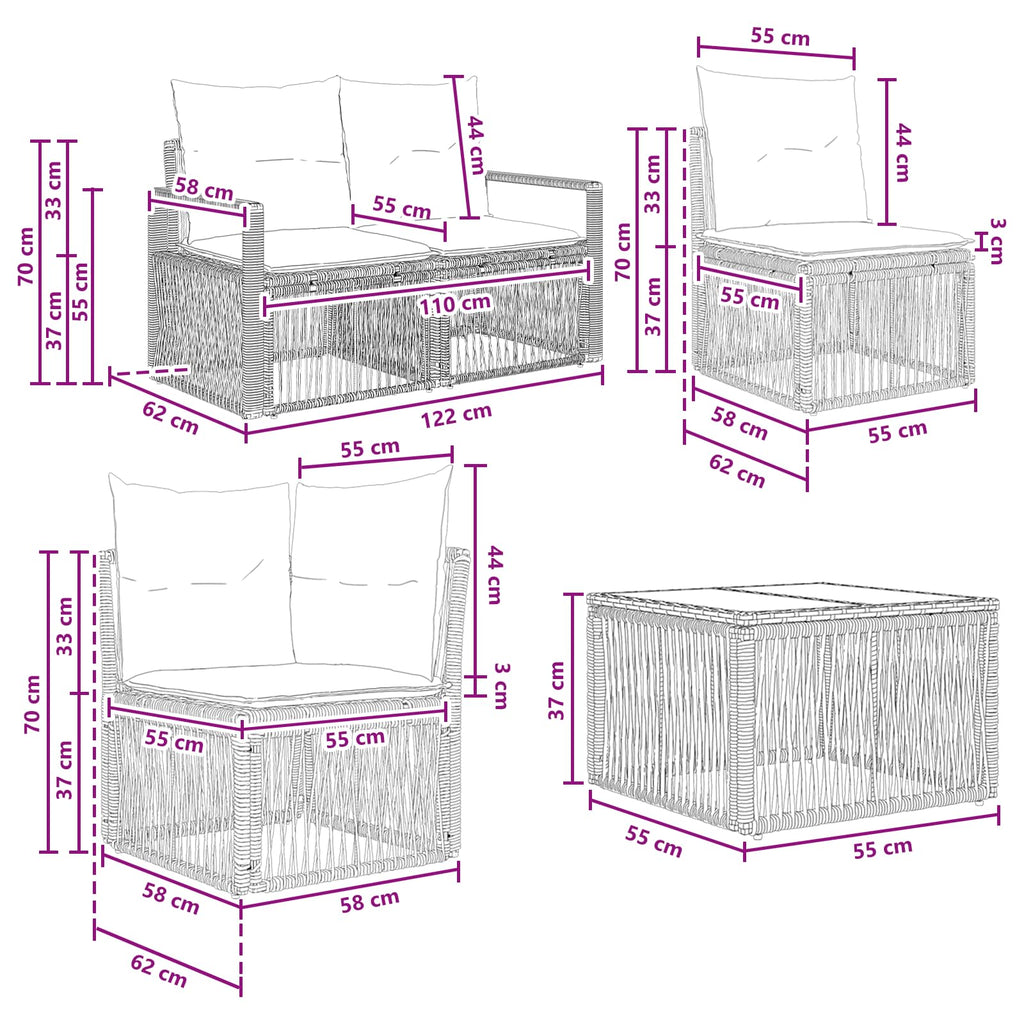 vidaXL Zestaw Sof na Ogród 9 szt. Szary polirattan