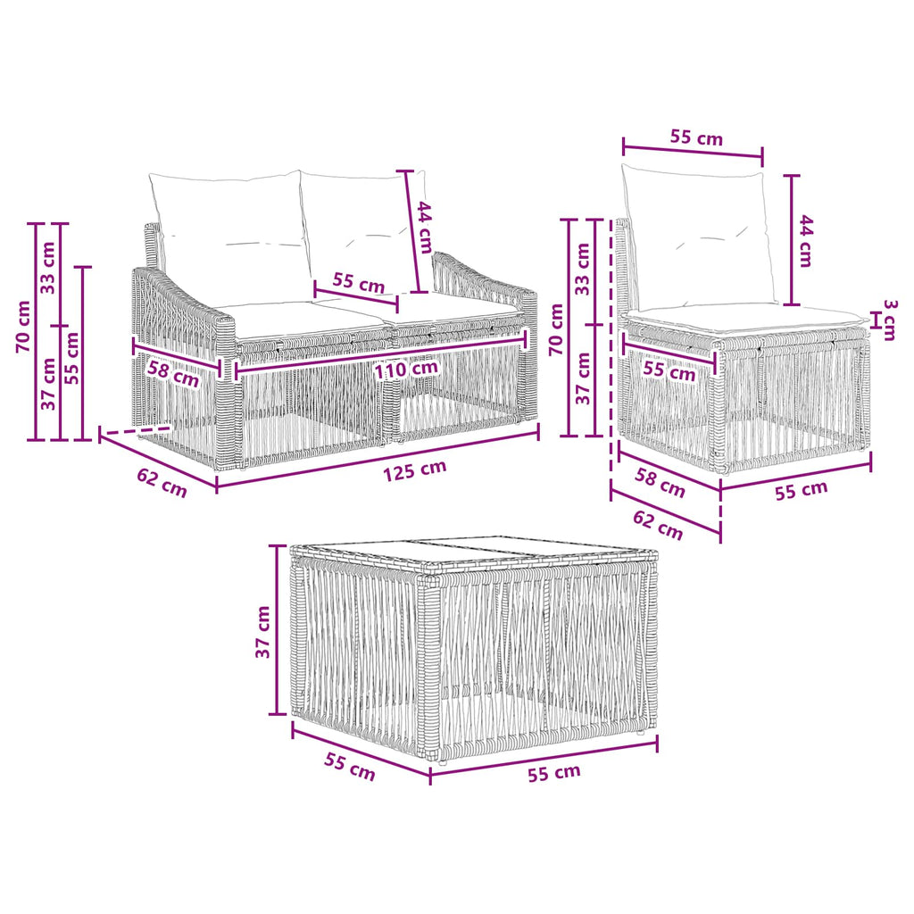 vidaXL Zestaw Sof na Ogród 6 szt. Czarny polirattan