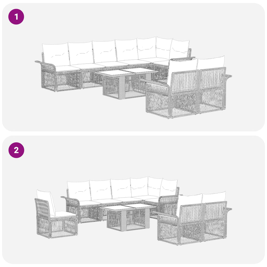 vidaXL Zestaw Sof na Ogród 9 szt. Beżowy i kremowy polirattan