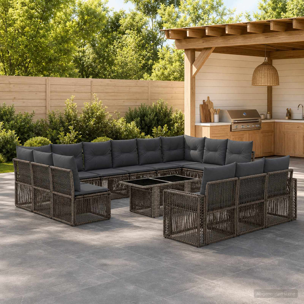 vidaXL Zestaw Sof na Ogród 14 szt. Szary i ciemnoszary polirattan