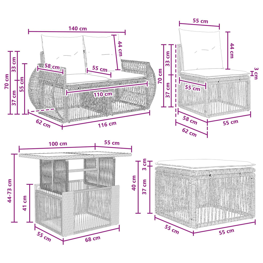 vidaXL Zestaw Sof na Ogród 10 szt. Czarny i kremowo-biały polirattan