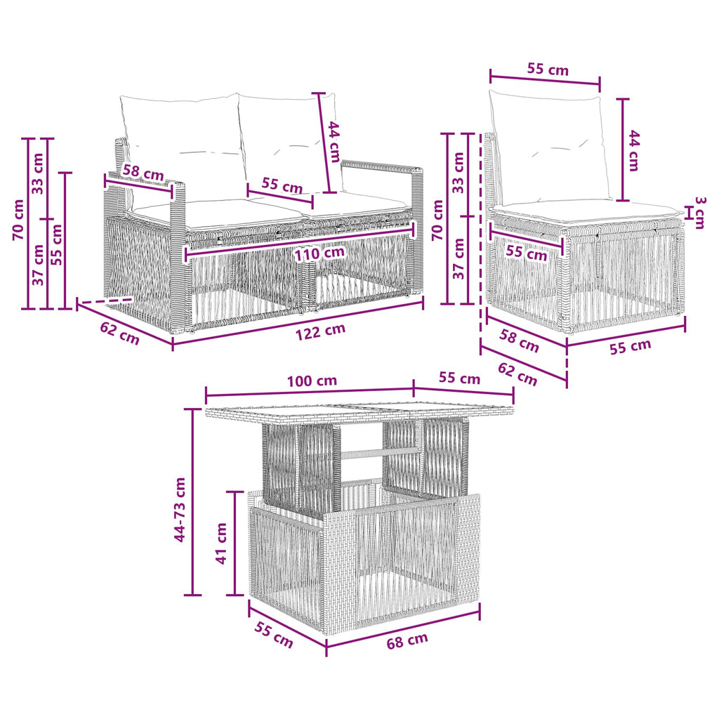 vidaXL Zestaw Sof na Ogród 9 szt. Beżowy i kremowy polirattan