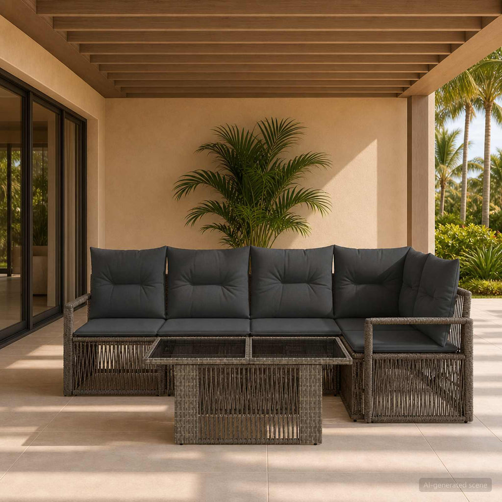 vidaXL Zestaw Sof na Ogród 5 szt. Szary i ciemnoszary polirattan