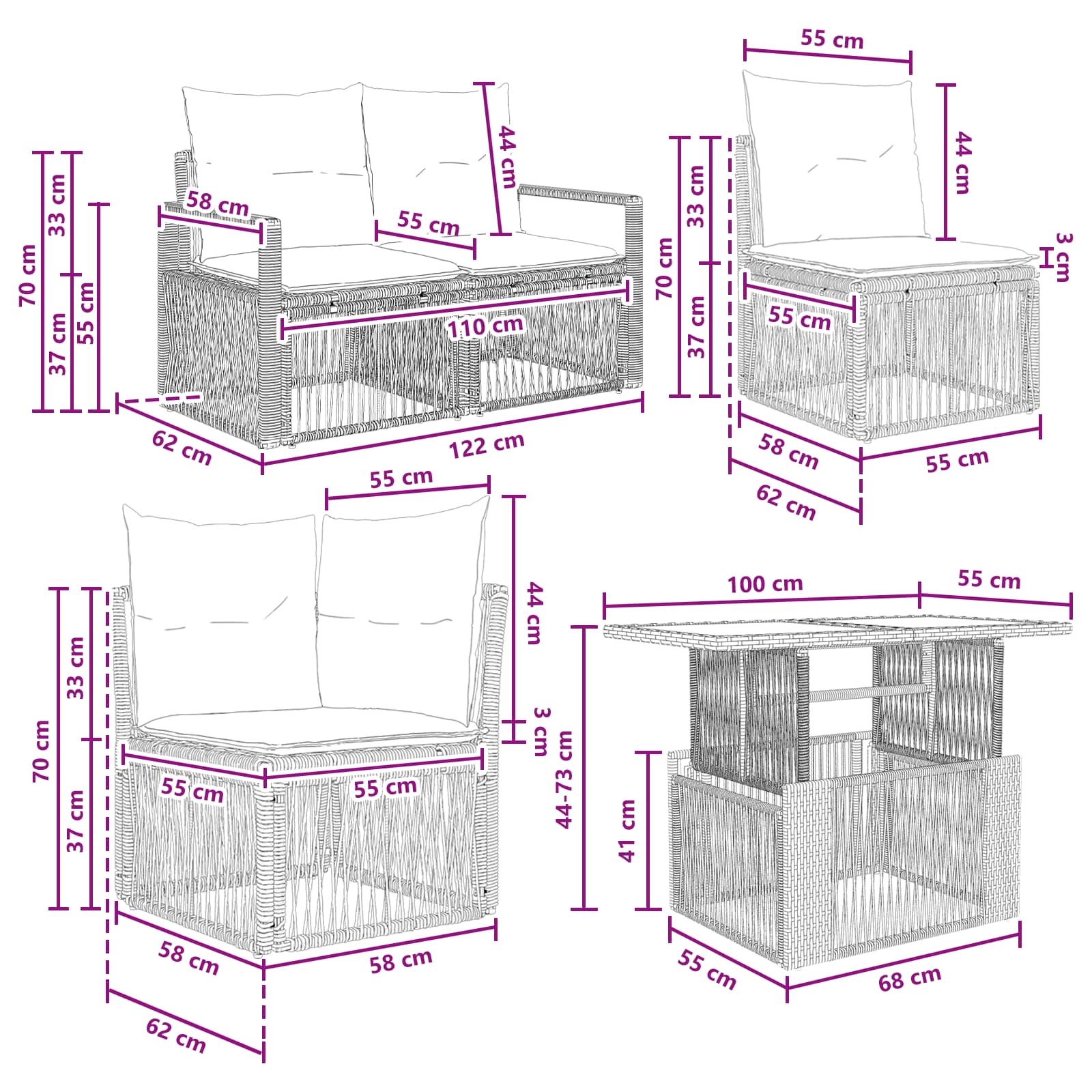 vidaXL Zestaw Sof na Ogród 12 szt. Czarny i kremowo-biały polirattan