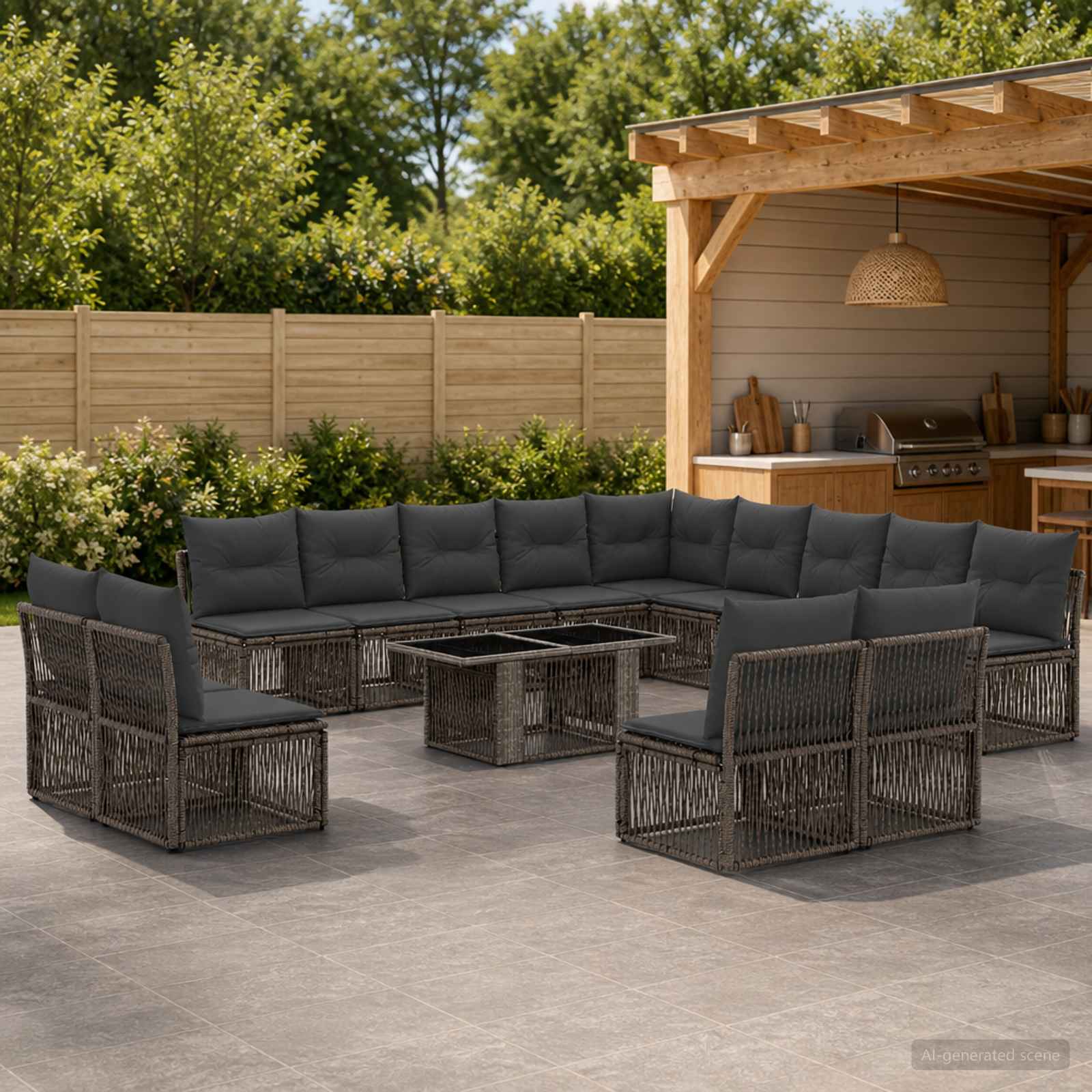 vidaXL Zestaw Sof na Ogród 14 szt. Szary i ciemnoszary polirattan