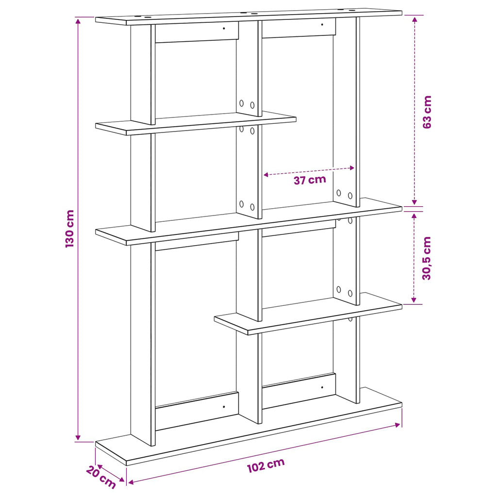 vidaXL Półka ścienna Czarny dąb 102 x 20 x 130 cm Drewno inżynieryjne