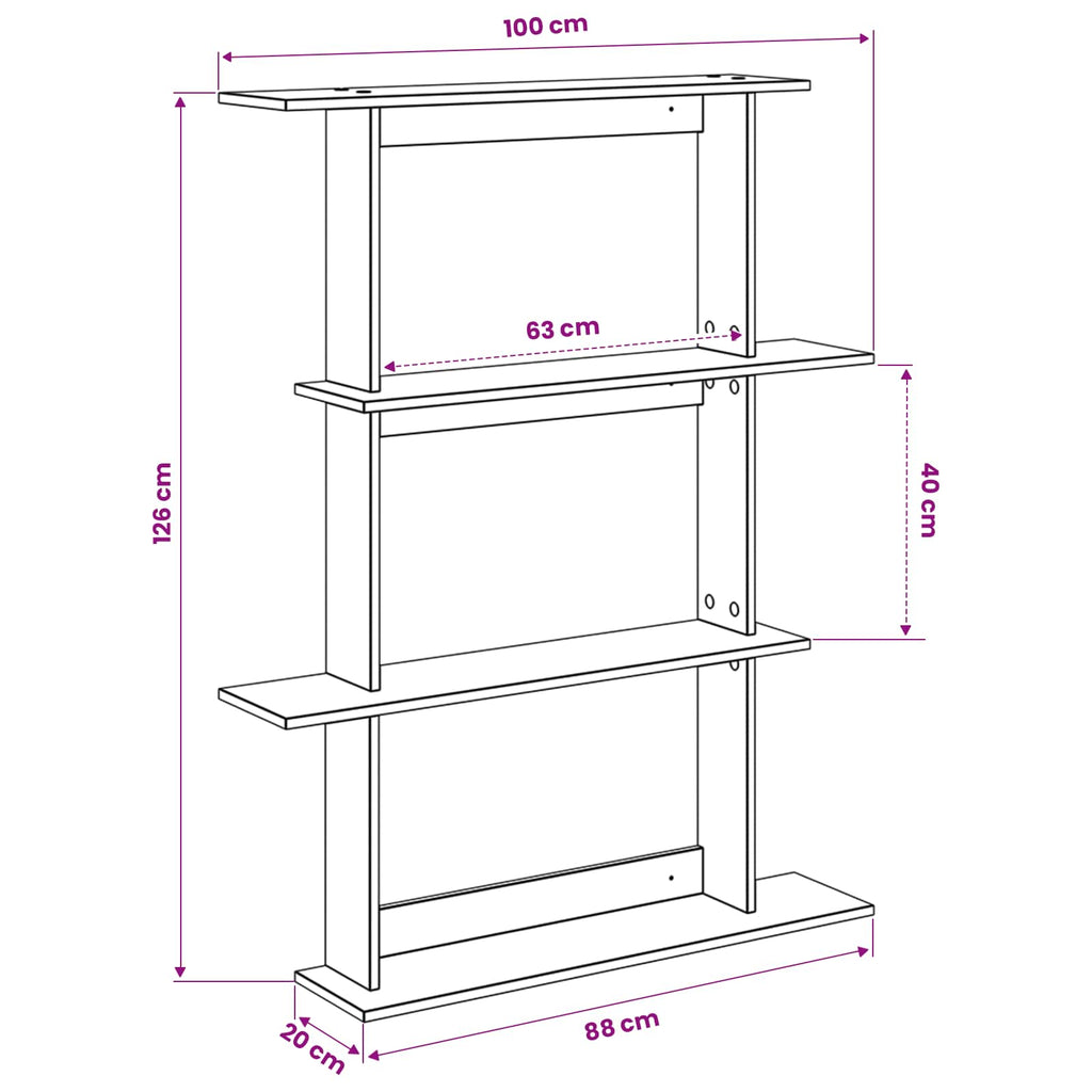 vidaXL Półka ścienna Biały 100 x 20 x 126 cm Drewno inżynieryjne