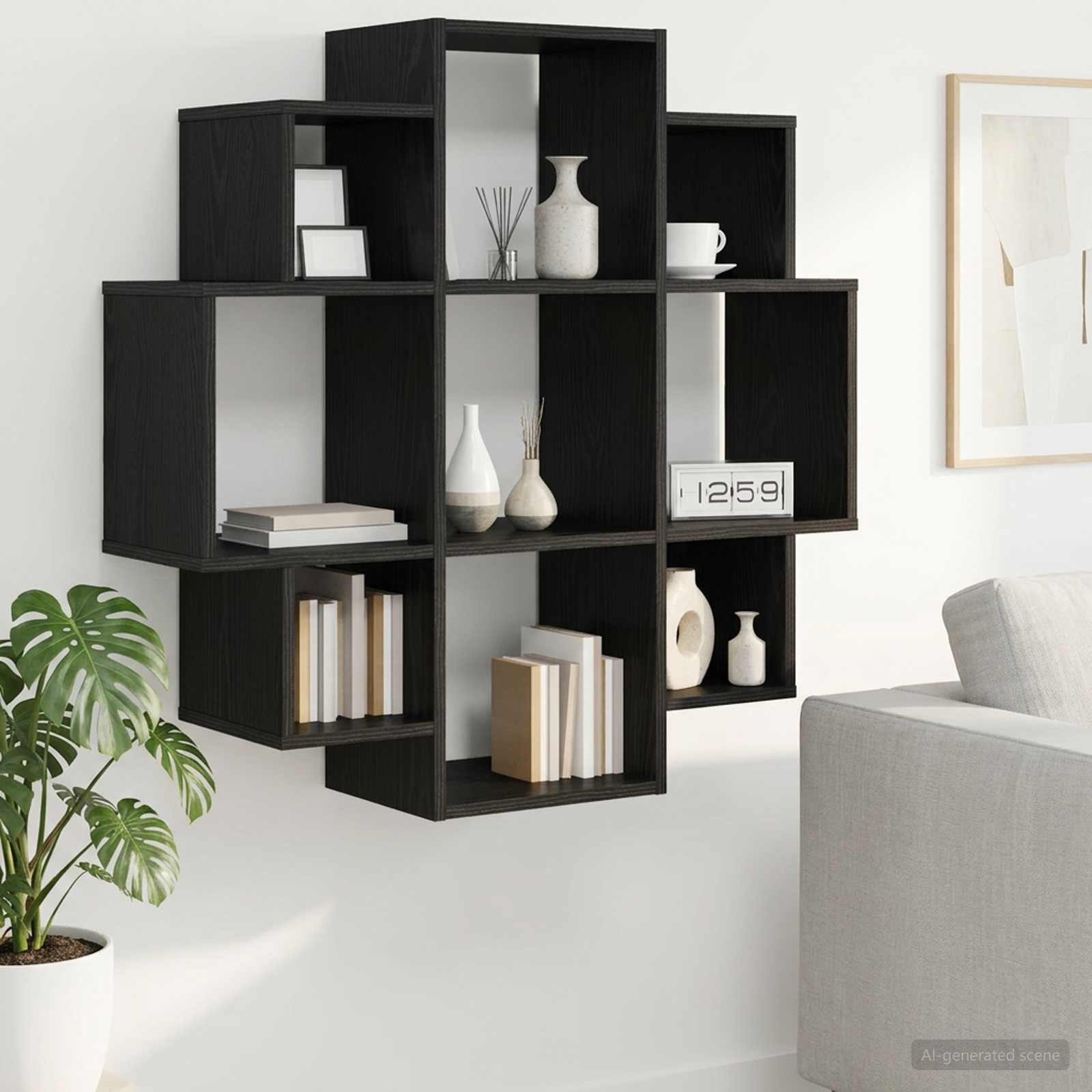 vidaXL Półka ścienna Czarny dąb 90 x 25 x 90 cm Drewno inżynieryjne