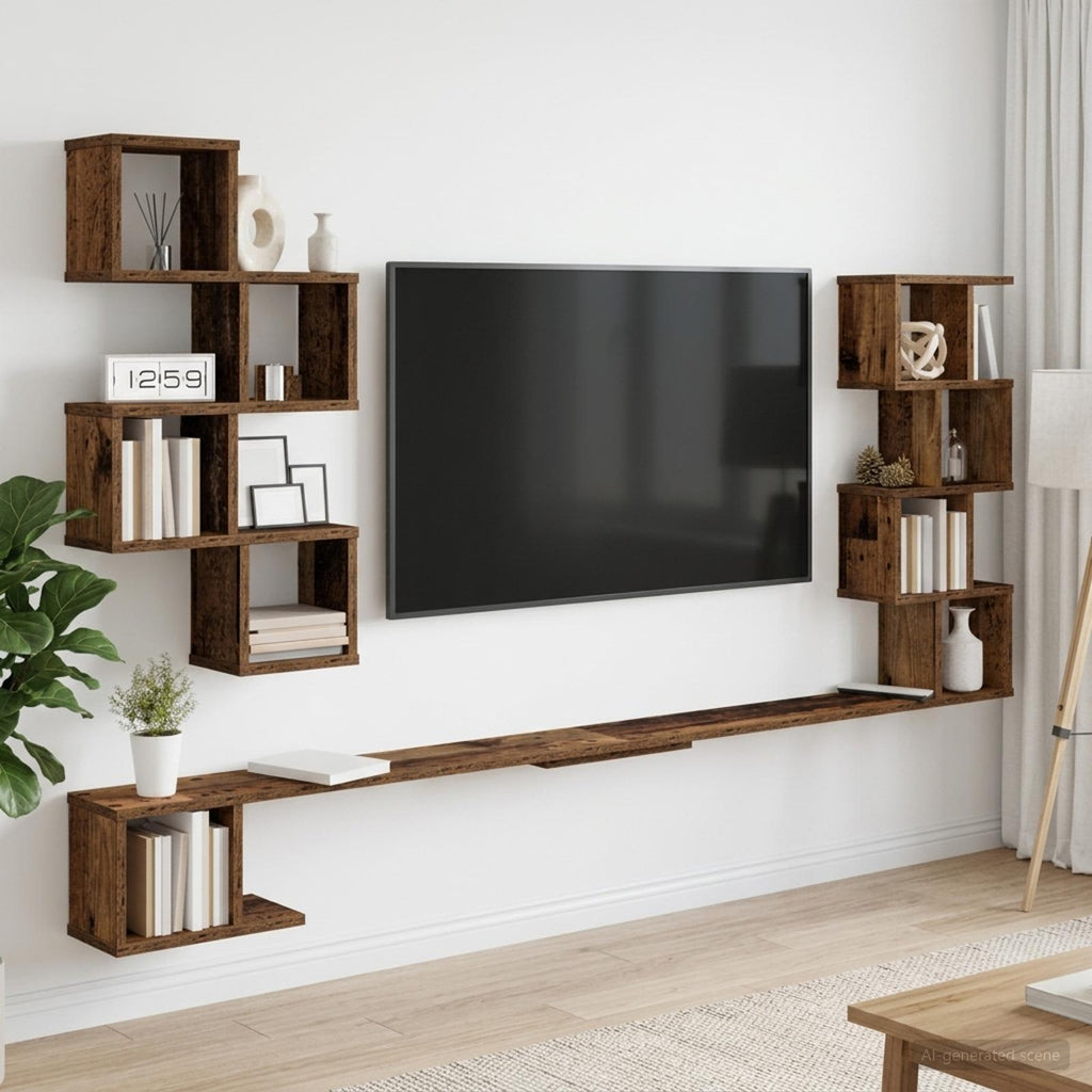 vidaXL Półka na telewizor montowana na ścianie Stare drewno