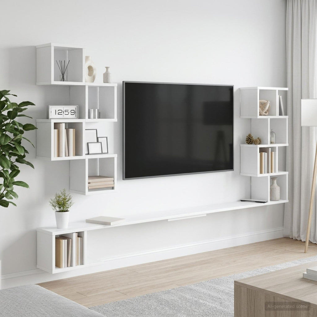 vidaXL Półka na telewizor montowana na ścianie Biały 200 x 15 x 94 cm