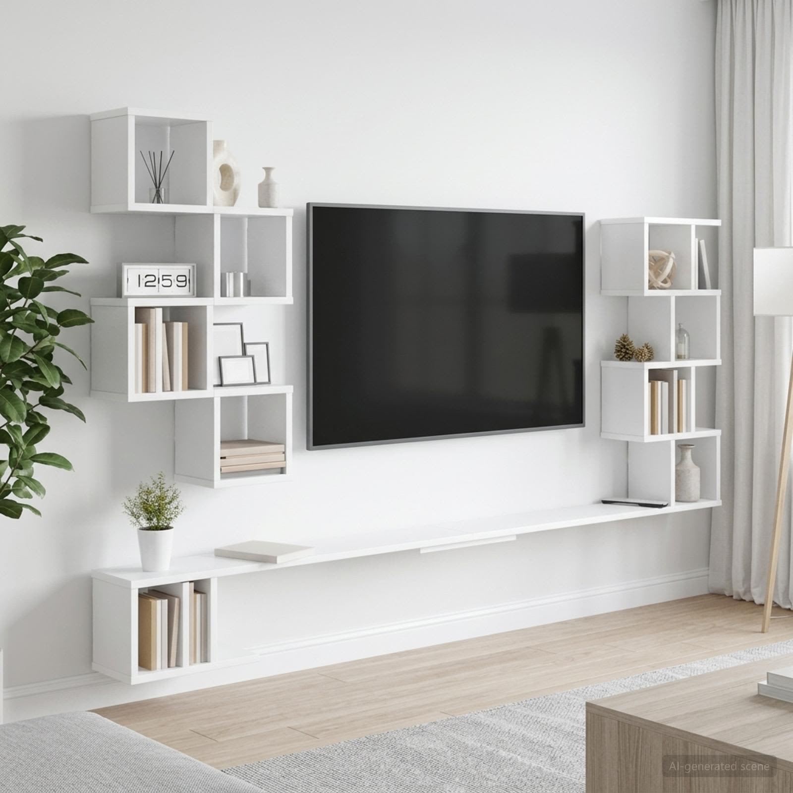 vidaXL Półka na telewizor montowana na ścianie Biały 200 x 15 x 94 cm