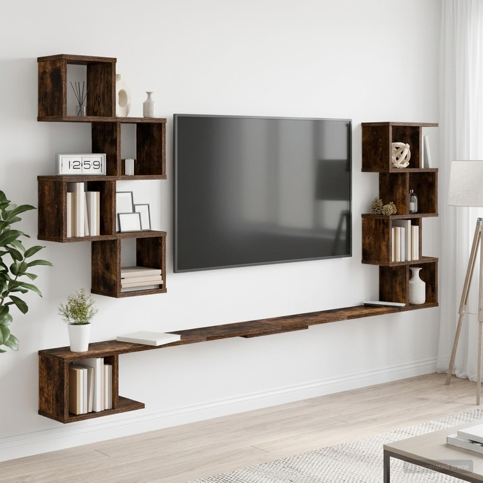 vidaXL Półka na telewizor montowana na ścianie Dąb wędzony