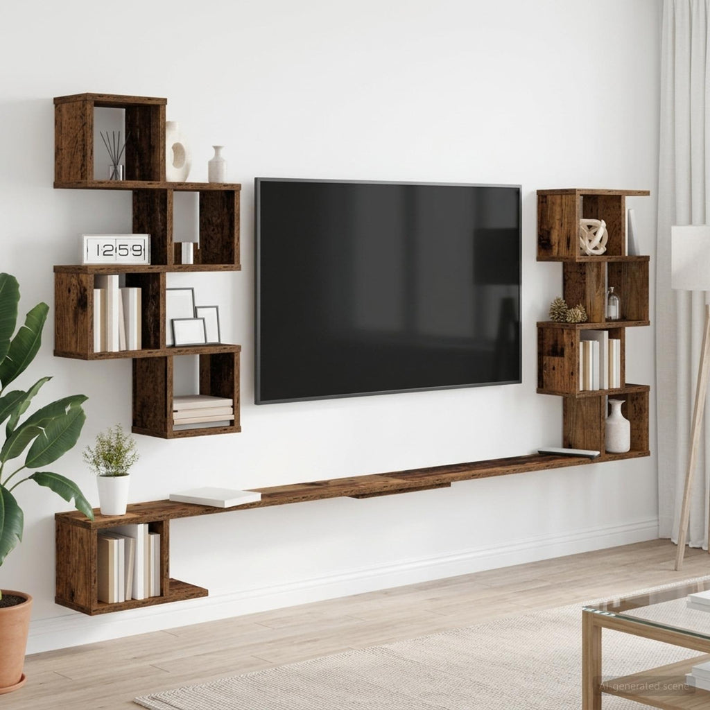 vidaXL Półka na telewizor montowana na ścianie Stare drewno