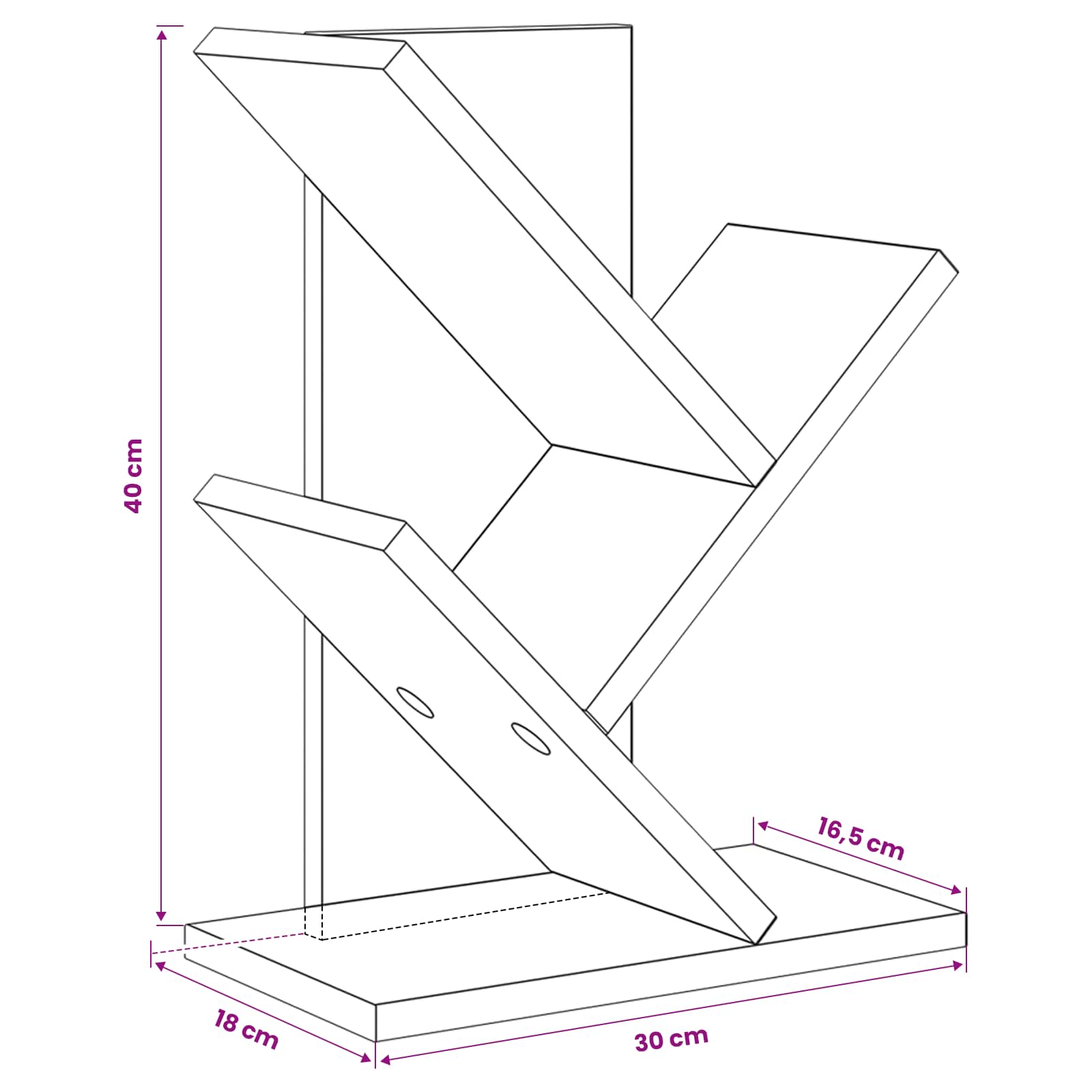 vidaXL Regal na książki w kształcie drzewa 3-poziomowy 30 x 18 x 40 cm