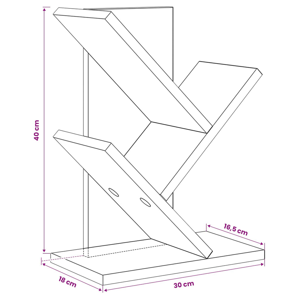 vidaXL Regal na książki w kształcie drzewa 3-poziomowy 30 x 18 x 40 cm