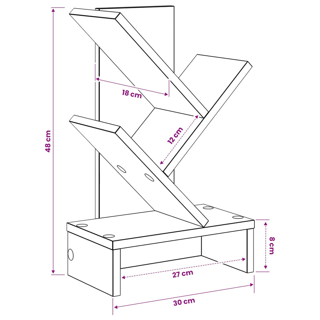 vidaXL Regal na książki w kształcie drzewa 3-poziomowy 30 x 18 x 48 cm