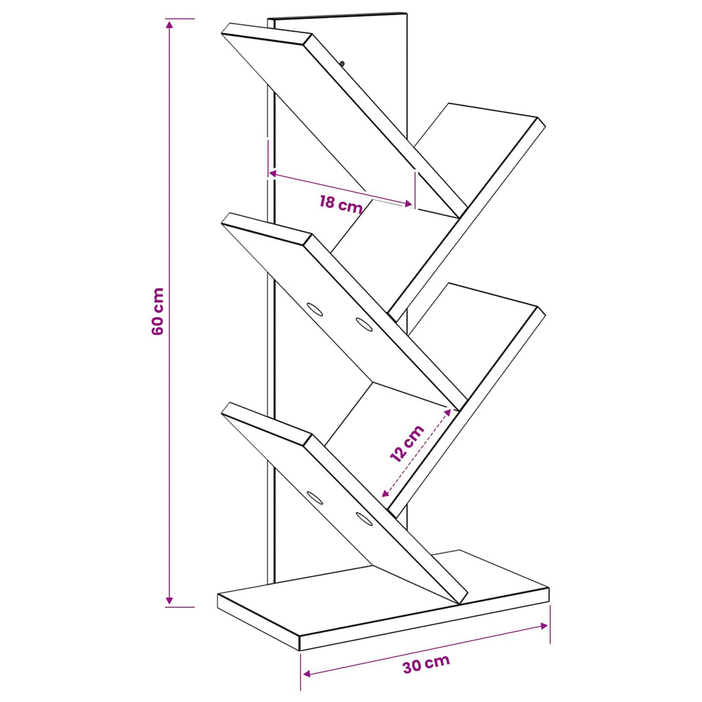 vidaXL Półka na książki w kształcie drzewa 4-poziomowa 30 x 18 x 60 cm