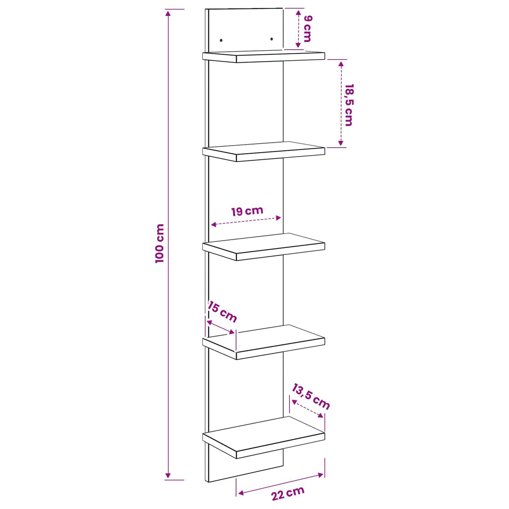 vidaXL Półka ścienna 2 pcs Czarny dąb 22 x 15 x 100 cm
